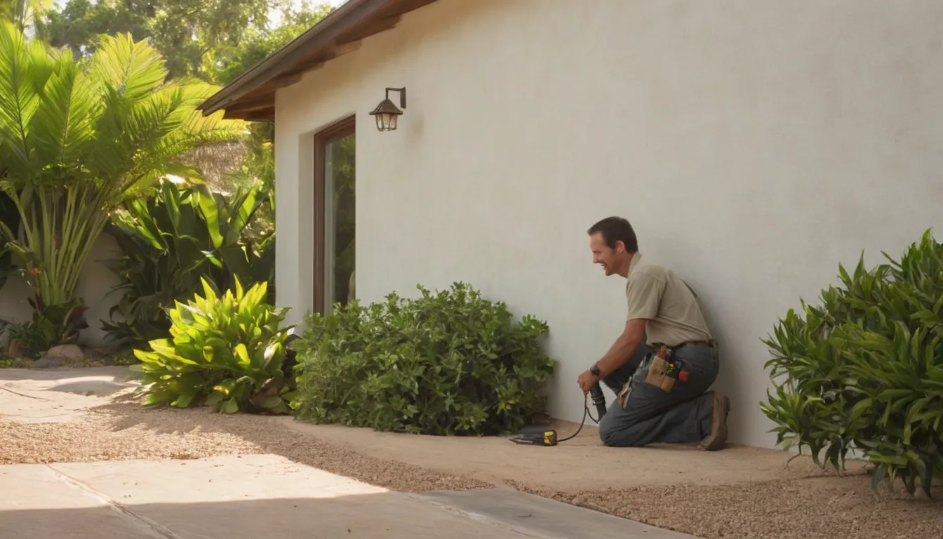 A provider checking along the outside wall of a home in the Treasure Island area