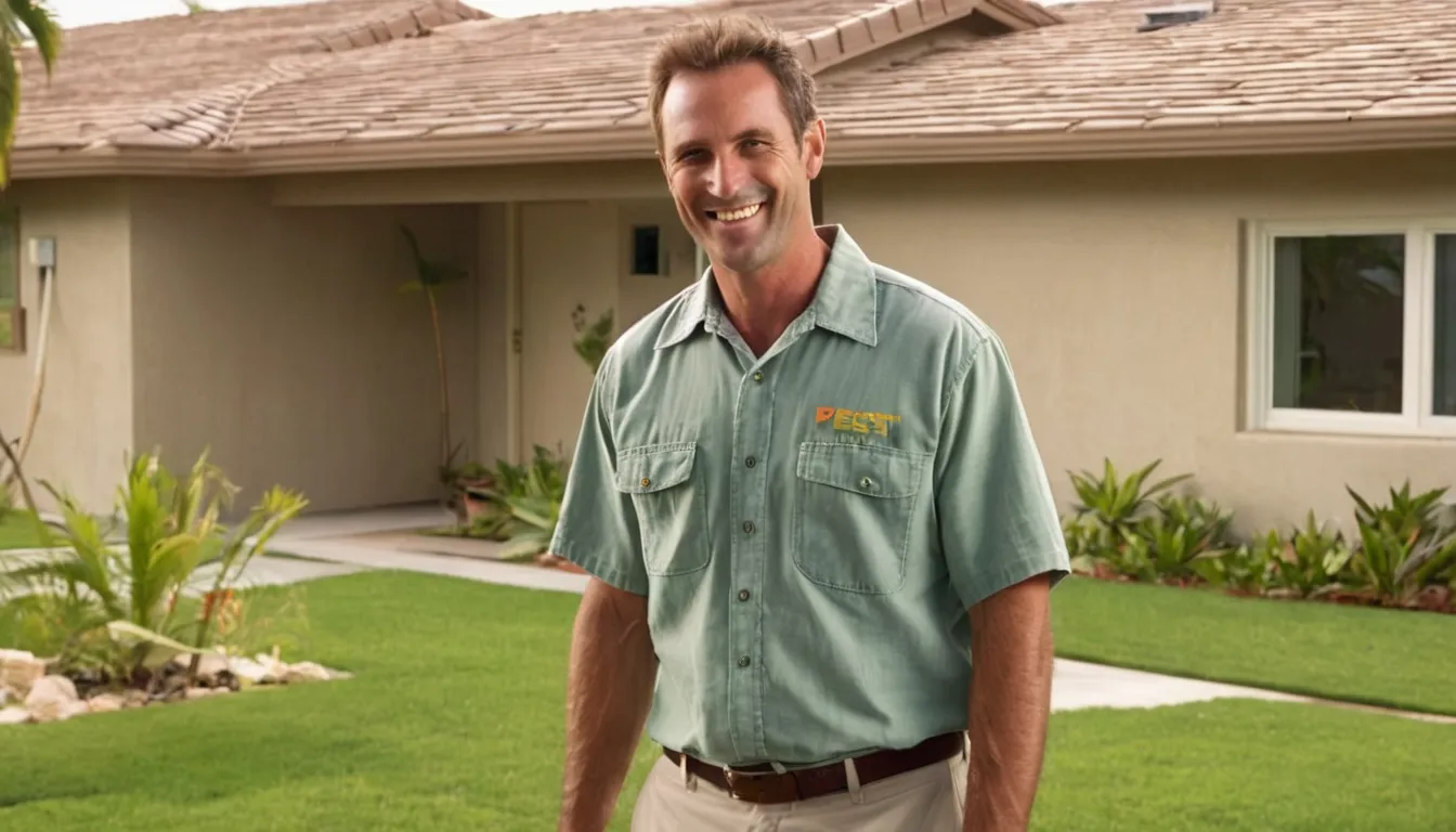 A friendly pest control provider talking with a homeowner at a Treasure Island front door